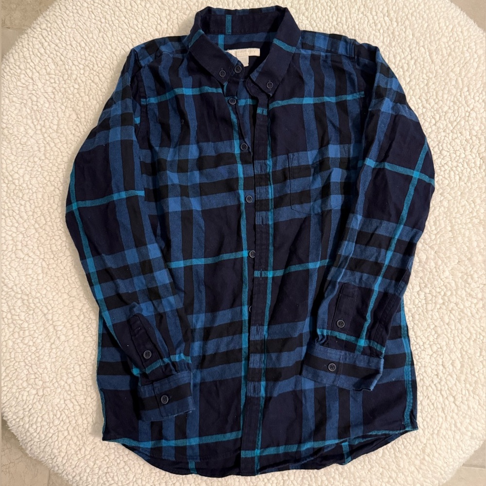 Burberry Kids Blue and Black Plaid Button Down Shirt